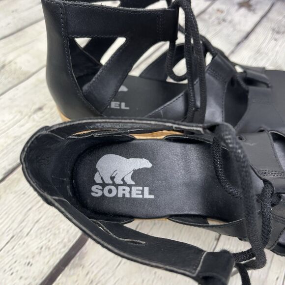 SOREL Cameron Flatform Lace Sandals Women Size 7 Black EUC - Picture 10 of 11